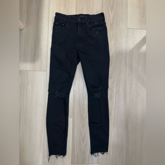 Mother Looker Ankle Fray Jeans Size 26 Guilty As Sin Distressed Black Denim - Picture 3 of 12